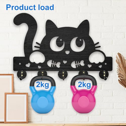 MAYJOYDIY Wooden Lovely Cat Wall Mounted Key Rack, 30x20cm - Image 4