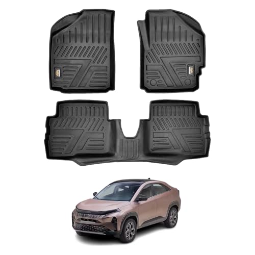 Image of Amazon Basics 5D Custom Fit Car Floor Mats for Tata CURVV | Odor Free Virgin Polymer | All Weather Waterproof Protection | Edge to Edge Coverage | 3 Piece Set