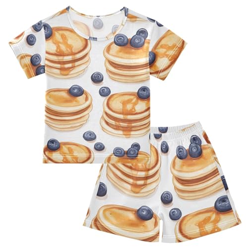 Pajama Short Sets Pancakes with Blueberries Soft Cotton Summer Sleepwear 2 Piece PJS Size 5-14T