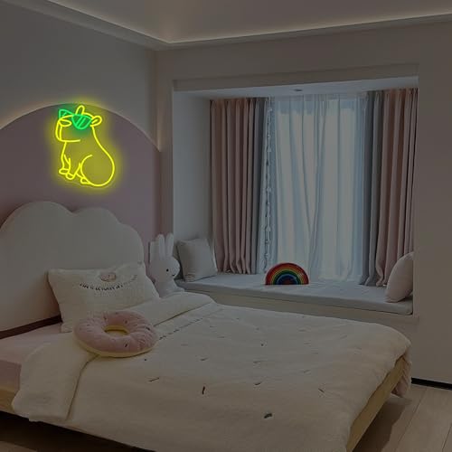 Image of Yellow Capybara Neon Sign USB Powered for Wall Decor, Capybara Neon Night Light Sign Dimmable for Children's Room Party Decor Capybara Lover Birthday Gifts