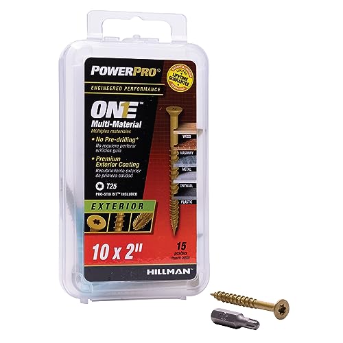Power Pro Premium One Tornillos Multimaterial Cabeza Plana, Acero Epoxy, 10 x 2 pulgadas, Caja con 15 Piezas
