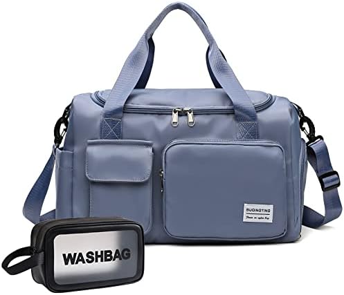 Blue Gym Bag for Women, Waterproof Travel Duffle Bag Carry On Weekender Bag with Shoe Compartment & Wet Pocket, Gym Tote Bag for Travel, Workout, Sport