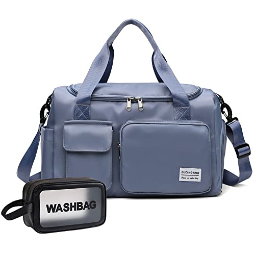 Blue Gym Bag For Women, Waterproof Travel Duffle Bag Carry On Weekender Bag With Shoe Compartment & Wet Pocket, Gym Tote Bag For Travel, Workout, Sport #TOP2