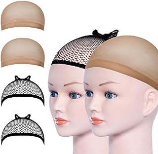 URAQT Wig Caps, 4 Pcs Stretchy Nylon Stocking Wig Cap Ultra Thin, Unisex Wig Cap to Hold Wig in Place for Women Men, Breathable Wig Net Cap for Long Short Hair