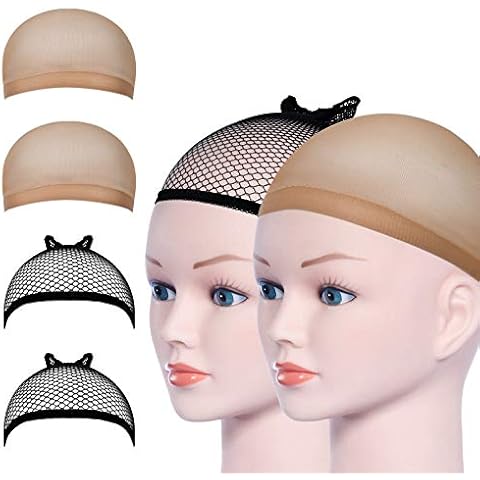 URAQT Wig Caps, 4 Pcs Stretchy Nylon Stocking Wig Cap Ultra Thin, Unisex Wig Cap to Hold Wig in Place for Women Men, Breathable Wig Net Cap for Long Short Hair Cover