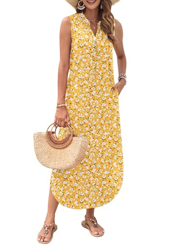 Image of AUSELILY Womens Summer Casual Maxi Dresses 2026 Sleeveless Long Beach Dresses V Neck Loose Sundresses with Side Split Pockets