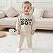 Baby Boy Fall Clothes Set Long Sleeve Crewneck Sweatshirts Pants Infant Newborn Waffle Outfits 6 12 18 24 Months 2T (Mama Boy Beige, 12-18 Months)