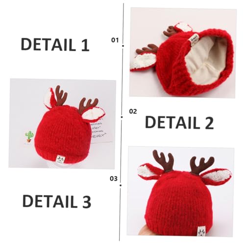 VANZACK Baby Antler Knitted Hat Winter Warm Woolen Cap for Infants and Toddlers Red2