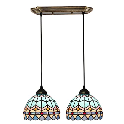 Lámpara colgante estilo Tiffany de 8 pulgadas, lámpara de techo ajustable E27 para cocina y comedor, azul, diseño de 1 luz