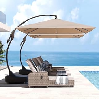 Grand patio 10x13 FT Outdoor Cantilever Umbrella with Base Large Aluminum Rectangle Offset Umbrella for Pool Garden (Champagne, 10x13 FT)