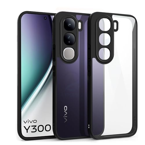 Image of AESTMO Vivo Y300 5G Back Cover | 360 Protection | Crystal Clear Hard Back Transparent | Bumper Case for Vivo Y300 5G (PC+TPU, Black Bumper)