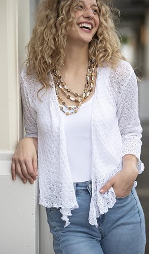 Back From Bali Womens 100% Cotton Shrug Tie Front Cardigan Lightweight Soft Knit 3/4 Sleeve Open Front Sweater3