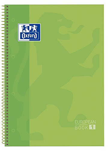 Oxford cuaderno Europeanbook 1, microperforado, tapa extradura, espiral, a4+, cuadrícula 5x5, color verde