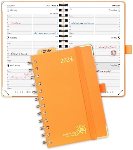 POPRUN Week to View 2024 A5 Diary 21.5 x 16 cm, Hard Cover Appointment Diary 24 Weekly Work Planner Dotted Note Page, Spiral Hardcover, 100GSM FSC® Paper - Navy blue