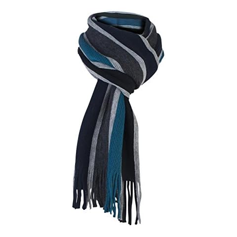 Giovanni Cassini Mens Italian Inspired warm Knitted striped winter scarf (New Turquoise Grey) GCB Cover