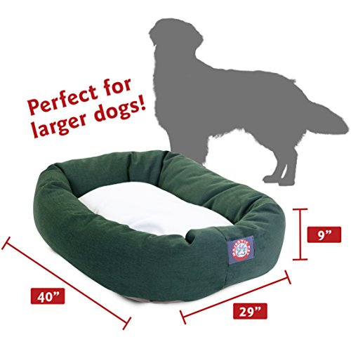 Image of 40 inch Green & Sherpa Bagel Dog Bed By Majestic Pet Products