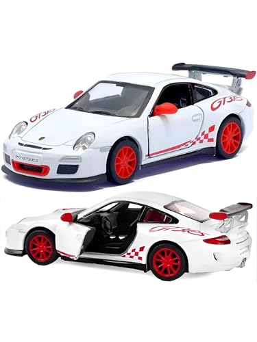 Image of 1:36 Porschee GT3 RS 2010 Alloy Sports Car Model - Diecast Metal Pull Back Toy with Openable Doors, Inertia Action, Collectible Car for Kids & Adults-White