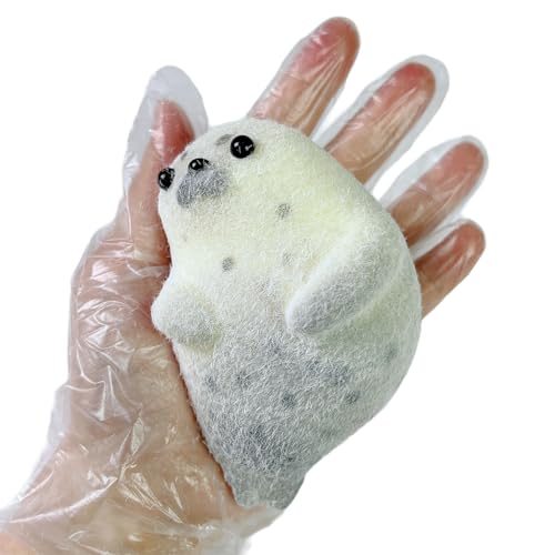 Handmade Big Taba Squishy Seal Toy, Squishy Animal toy, Realistic Seal Furry Toy, Soft Silicone Mochi Fidget, Stress Relief Gift for Adults & Kids (spotted seal)