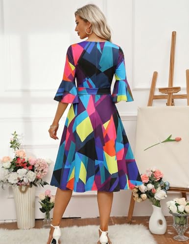 Image of HomRain Women's Church Dresses Modest Bell Sleeve Wedding Guest Cocktail Tea Party Vintage Evening Dress