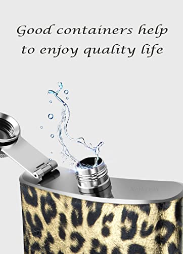 Liquor-Flasks For Women - Stainless-Steel Cute Print-Leopard Liquor-Flasks Leak-Proof With Funnel Set 7 Oz (Leopard) #TOP1