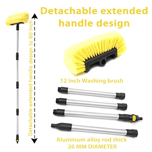 Forgrace 60 Inch Car Wash Brush with Long Handle 12" Soft Bristle Head Flow-Through Heavy Duty Tri-Level Dip Auto Car Exterior Washing Yellow - Image 4