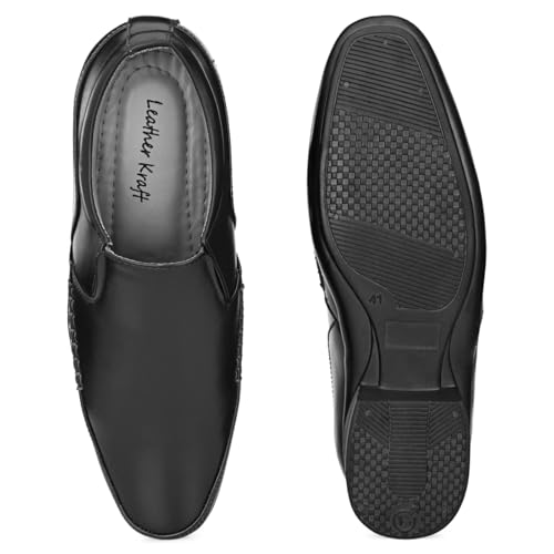 Image of Leatherkraft Formal Slip-On Shoes with Textured Detail