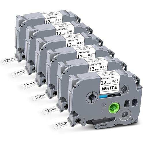 Tz-231 12mm 0.47 Laminated White Tze Label Tape Compatible for Brother Tze-231 Black on White Refill Work for Ptouch Label Maker PTD220 PTH111 PTD210 PTH110 PTD600 PTD200 PTD410 1/2 x 26.2 6 Pack
