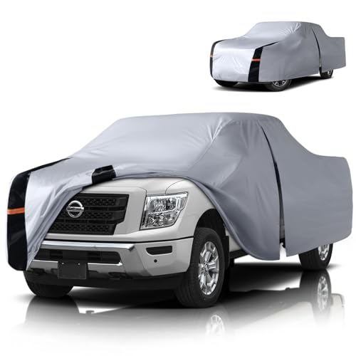 Image of Multi-Layer Nissan Titan Truck Cover, Custom fit Nissan Titan 2015-2026 Crew Cab Short Bed(5.5'-5.6')Car Cover Waterproof All Weather, Full Exterior Cover Rain Wind and UV Protection With Door Zipper