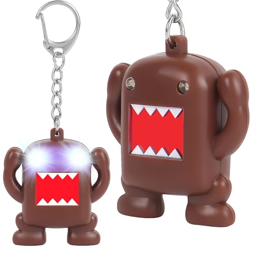 Pealonster 2 Pcs Domo kun Keychain Ultra Bright LED Cute Action Mini LED Flashlight with Sound Domo Key Ring for Car Keys
