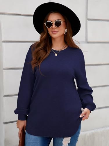 Image of BELAROI Plus Size Sweaters for Women Long Sleeve Shirts Loose Casual Oversized Tunic Sweater Fall Outfits Curved Hem M-5X