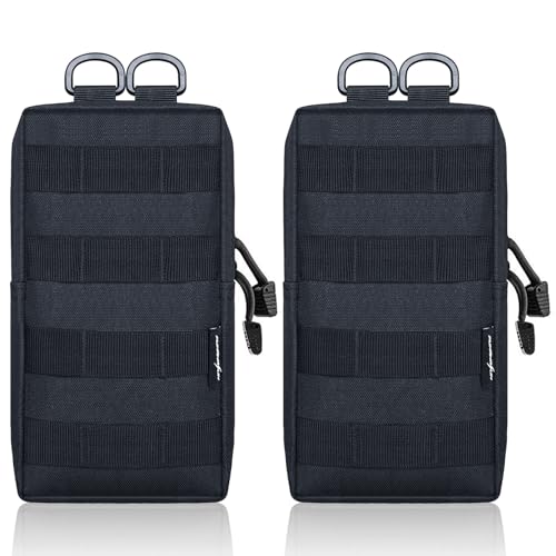 FUNANASUN 2 Pack Molle Pouches Tactical Compact Water Resistant EDC Pouch (Black)