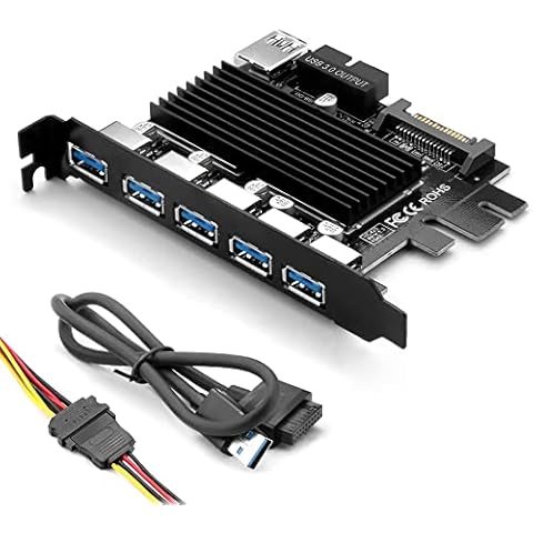 MTAKYA 5 Ports USB 3.0 to Expansion Card,3 Port USB 3.0 2 Port Type C USB Expansion Cards with 15-Pin SATA Power Connector and 19-Pin USB 3.0 Cable for Desktop Pc,No Driver Need Cover