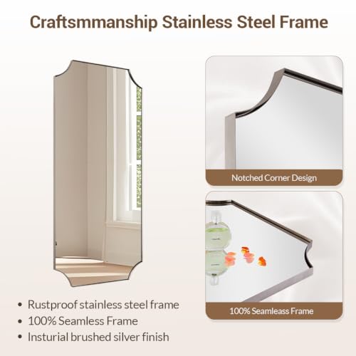 Image of MIRRORART 24x48'' Brushed Nickel Scalloped Oblong Mirrors for Bathroom
