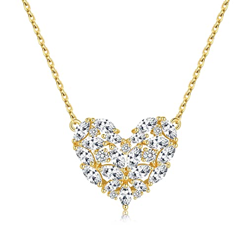 14K Gold Plated Heart Necklace,Dainty CZ Heart Pendant Handmade Minimalist Bridal Heart Necklace Jewelry Gift for Women Wife Lover Mom