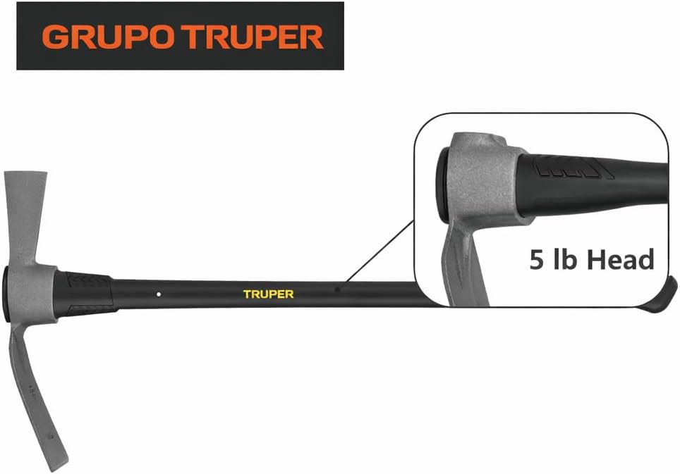 Truper Cutter Mattock Pick Axe - Pickaxe 5 Lb Steelhead with 36-Inch Fiberglass Handle - Pick Axes for Digging - 31638