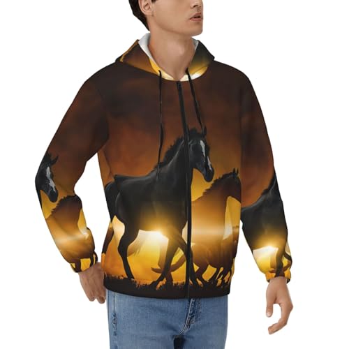 Sweatshirt EdWal Black Horses pour homme avec fermeture éclair