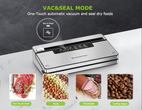 Bonsenkitchen Vacuum Sealer Machine with 5 Modes, Built-in Cutter and Bag Storage, Globefish Technology for Continuous High-Speed Operation, Includes 100 Vacuum Bags and 1 Roll Bag, VS3201 - Image 3