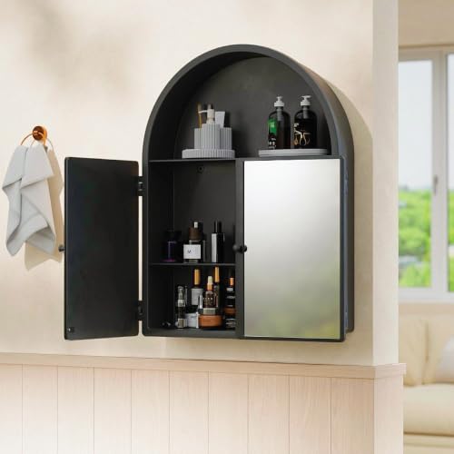 Image of iSTAR Premium Multipurpose Wall Mounted Storage Cabinet with Mirror, Bathroom Cabinet with Mirror /ABS Bathroom Storage Cabinet /Wall Mounted Bathroom Cabinet /Mirror with Storage for Bathroom (Black)