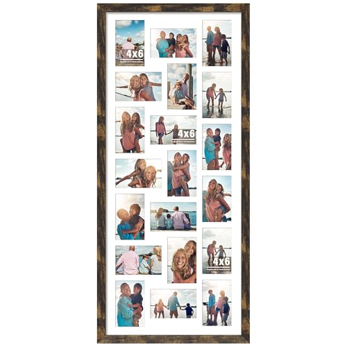 Image of DUENPY 16x38 Collage Picture Frame 4x6 Collage Frame Displays twenty 4x6 inch Photos Available Horizontal Wall Mounting Display and Vertical Brown