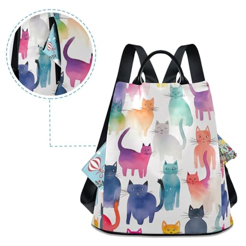 Mochila de viaje con gatos en acuarela para evitar robos 4