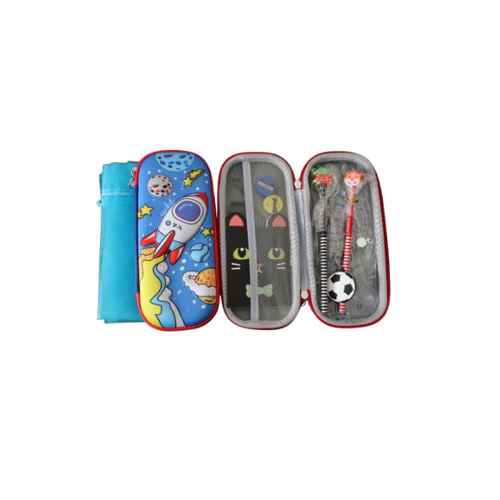 Pencil Case for Boys with Supplies | Large Capacity and Filled Case for School Kids | Back to School Gift Set & First Day Essentials | 3D EVA Childrens Pencil Case (Rocket Ship) - Image 2