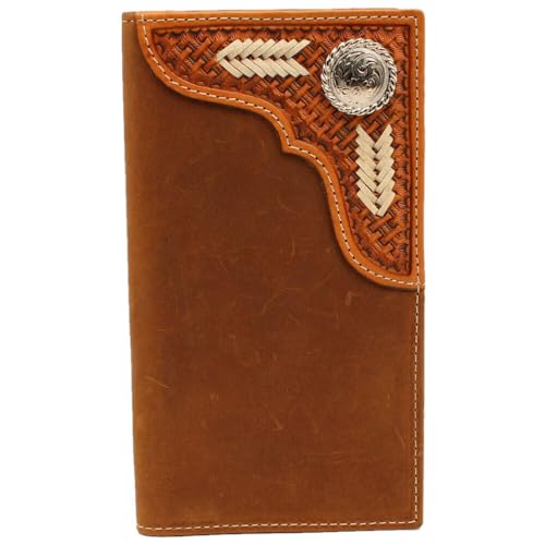 M&F Western Products Rodeo Basketweave Wallet with Corner Oval Design, Medium Brown