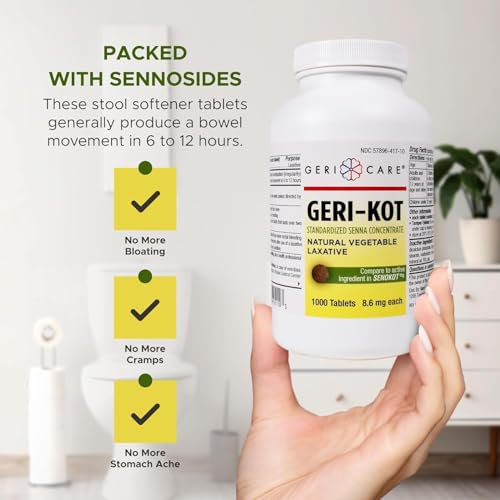 Image of Geri-KOT Senna Laxative & Stool Softener Tablets, 1000ct| Natural Vegetable Stimulant Laxative| Smooth Bowel Movement Senna Tablets| Fast-Acting, Gentle Constipation Relief| 8.6mg Sennosides (2pk)