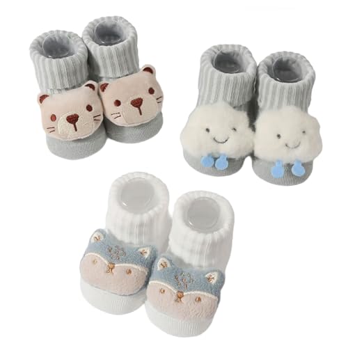 BOGEEL Baby Cartoon Pattern Knit Socks Set 2 Pairs Cotton Footwear Toddler Warm Knit Socks Breathable Socks Set for