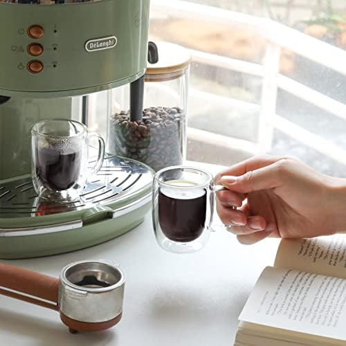 ComSaf 120ml Glass Espresso Cup Set of 4, Small Double Walled Glass Mug with Handle, Mini Insulated Glass Coffee Mugs, Heat Resistant Borosilicate Glass Cups for Tea, Latte, Beverages