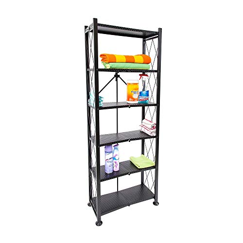 Image of Origami 6 Tier Classic Stamped Metal Storage Shelves for Books, Decor, Vinyl Records, and Garage Organization and Storage, Black
