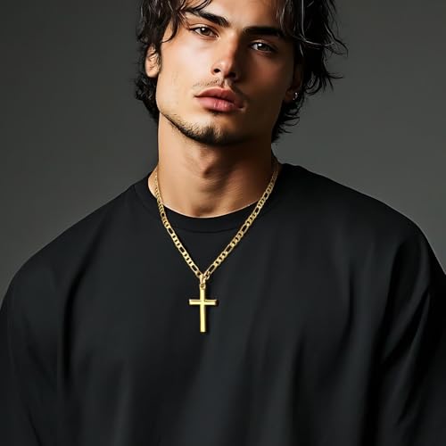 Gold Cross Necklace 14K Gold Cross Chain for Men Clean Understated Powerful Modern Masculinity Dainty Crosses Pendant for Men 20/22/24in4
