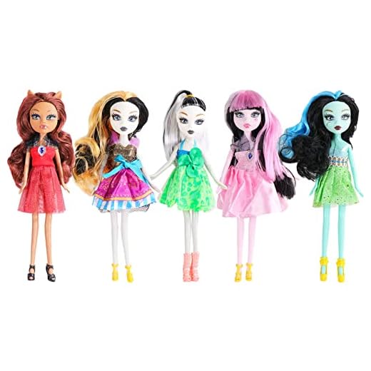 ONEST 5 Sets 9 Inch Monster Girl Dolls Include 5 Pieces Girl Monster Dolls, 5 Pieces Handmade Doll Clothes, 5 Pairs of Doll Shoes