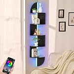 Corner Shelf, 5 Tier Bookshelf with LED Light, Corner Shelf Wall Mounted, Floating Shelves for Wall, Display Stand for Bedroom, Living Room, Bathroom, Home, Office, Black