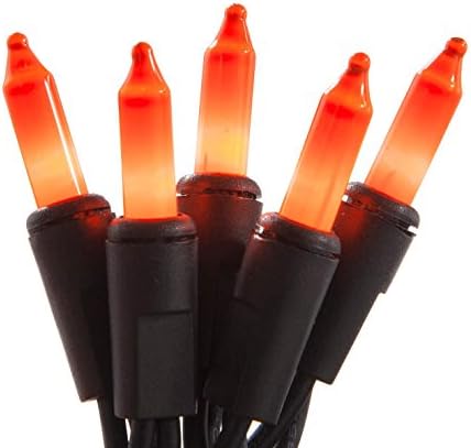 Holiday Pride Orange Halloween Mini Lights with Black Wire - Indoor/Outdoor Use - UL Listed (Set of 100)